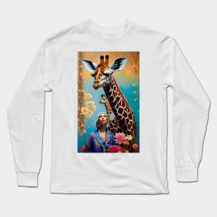 Flower Giraffe Floral Colorful Artwork Long Sleeve T-Shirt